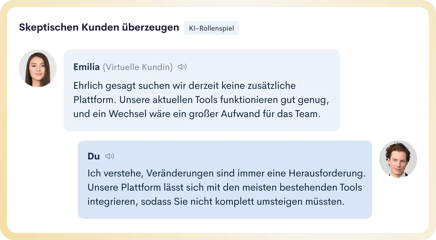KI-Rollenspiel-Übungsszenario zum Umgang mit einem skeptischen Kunden